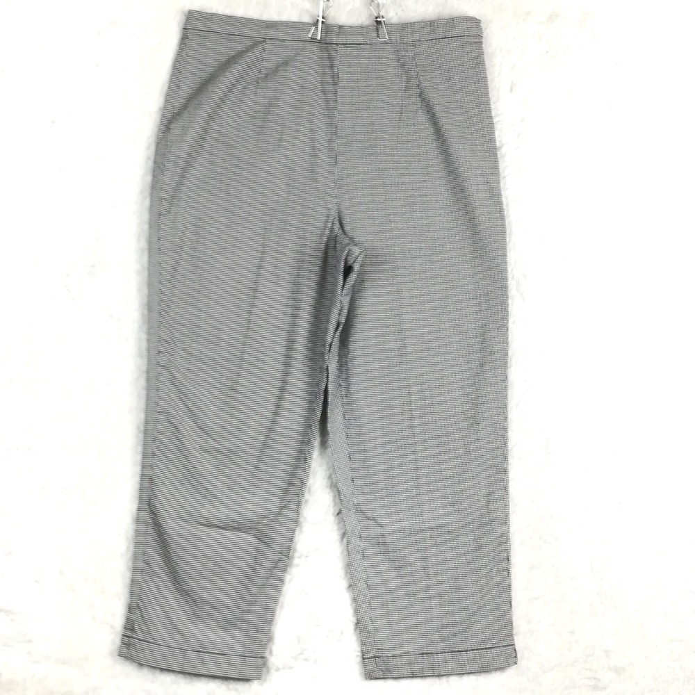 Vtg Eddie Bauer Womens Pants Slim Ankle White Black Gingham Plaid Micro Print 16